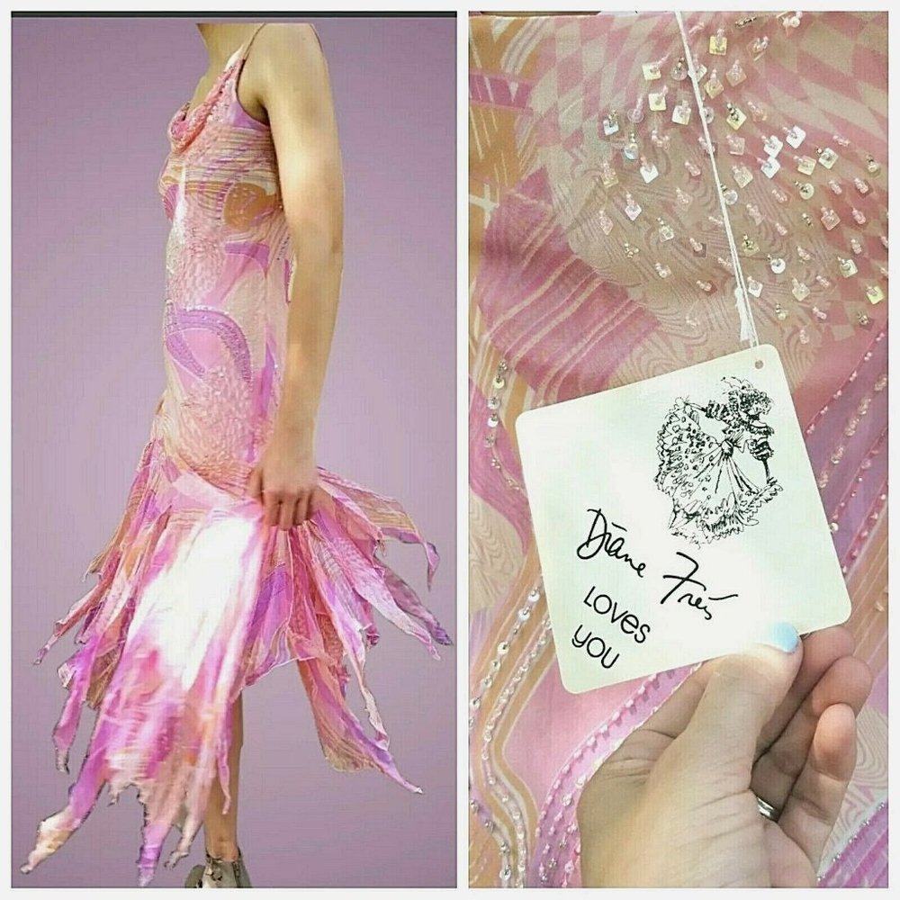 Vintage DIANE FREIS $360 "FLAPPER" boho Silk Dress